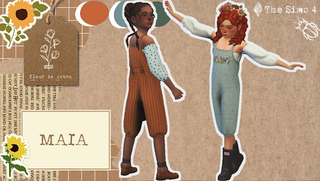 Das Maia Outfit ist ein Latzhosen-Look mit Puffärmeln und lustigen Mustern