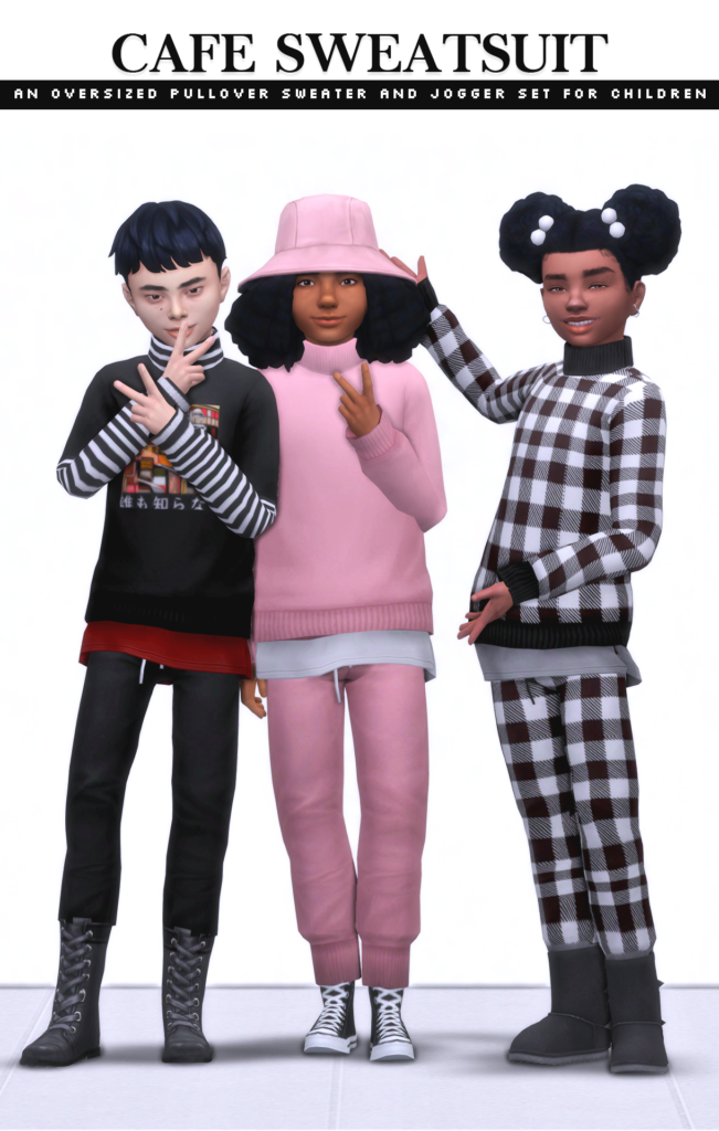 Drei Sims tragen passende Sweatsuits