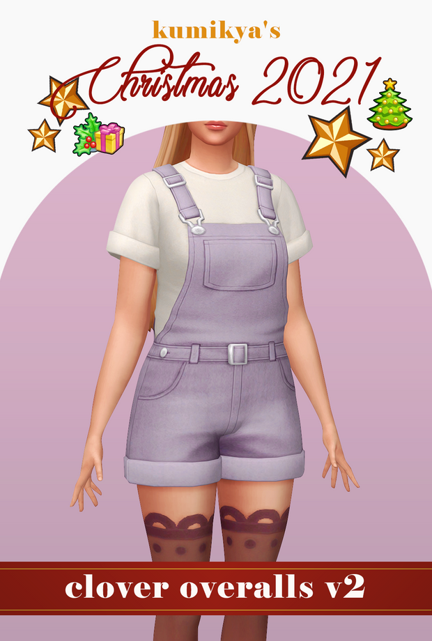 Eine Sim steht mit verschränkten Armen und abgeschnittener Kopfpartie auf dem Bild. Diese Sim trägt ein weißes T-Shirt und hellviolette Latzhosen.