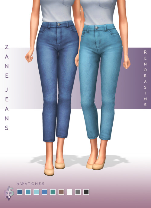 Dieses Bild zeigt zwei Sims, die dasselbe weiße T-Shirt und nude High Heels und Jeans tragen. Sie tragen jeweils unterschiedliche Farben von Jeans und stehen nebeneinander.