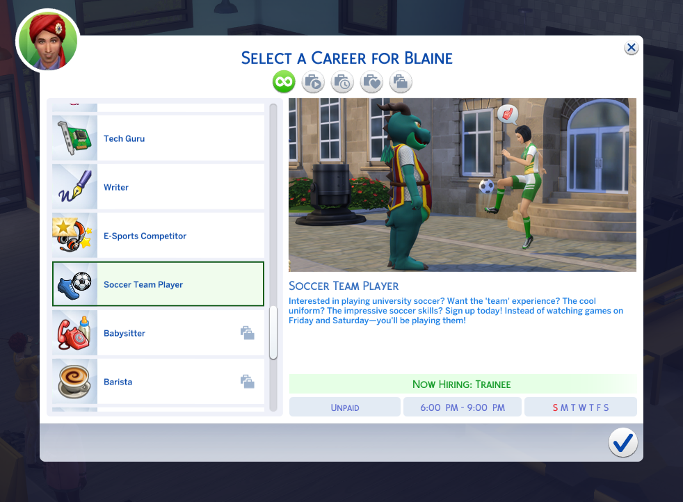 Karriere-Panel in Sims 4 für Fußball