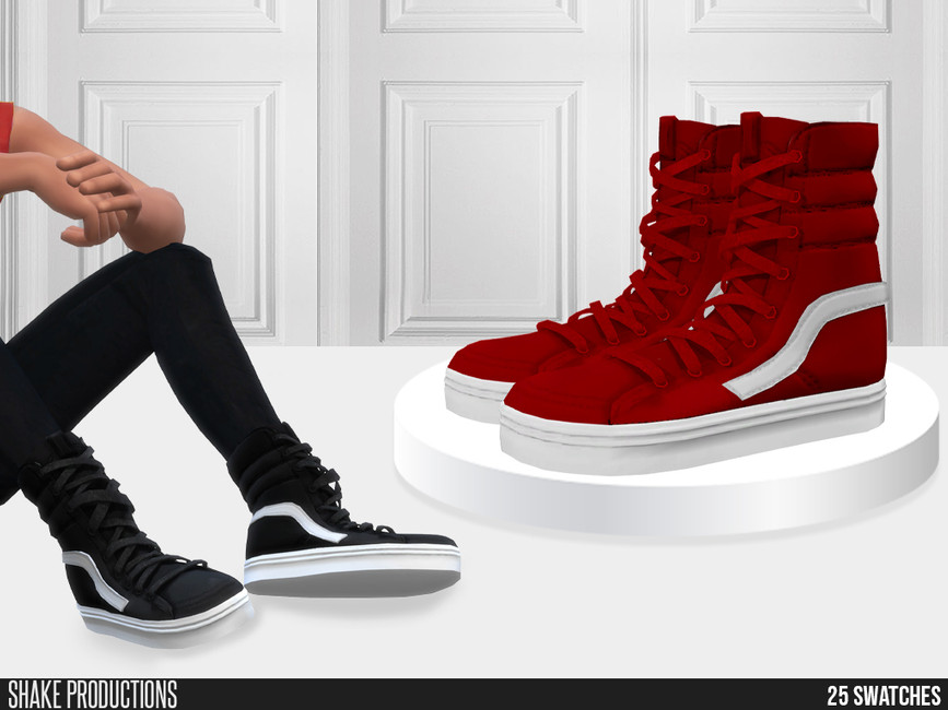 Ein Paar puffy High-Top-Rot-Sneakers mit einem weißen Detail auf der Rückseite
