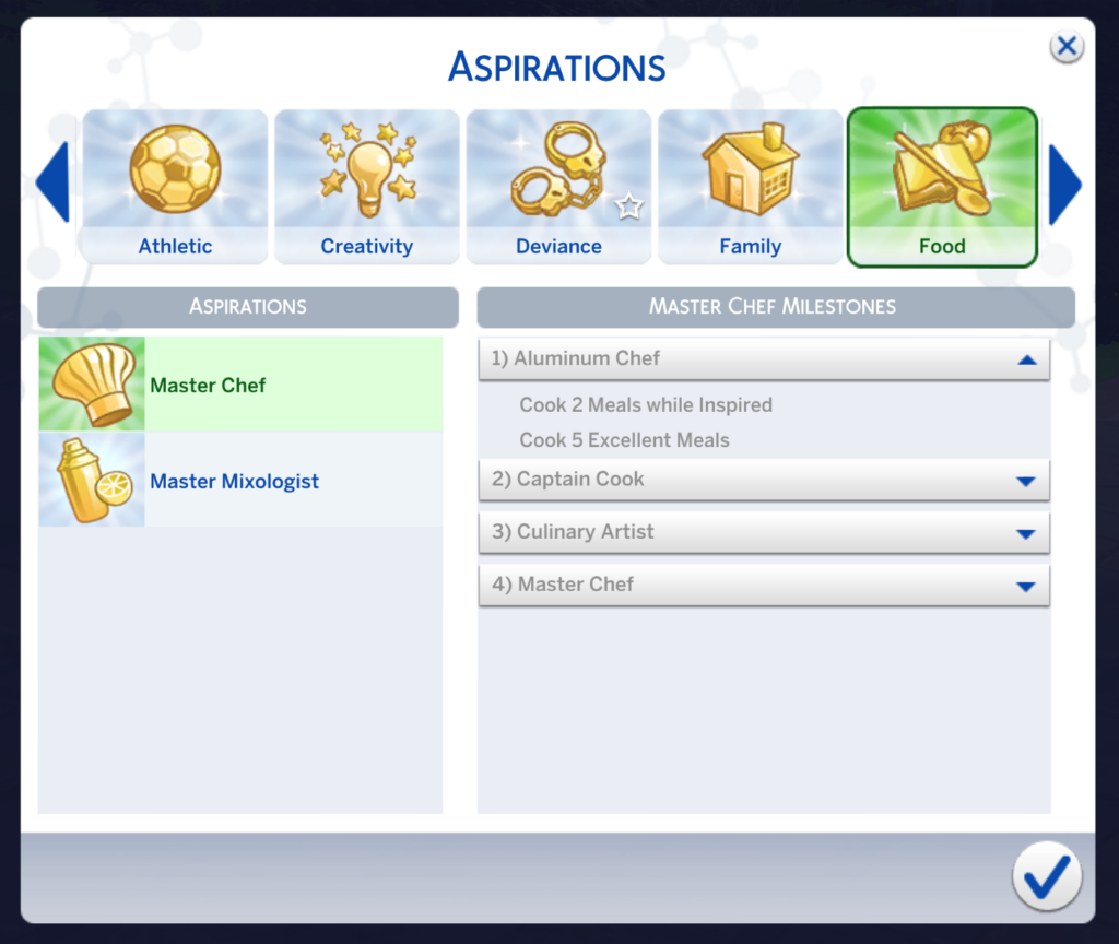 Sims 4 Meisterkoch Aspiration erster Level