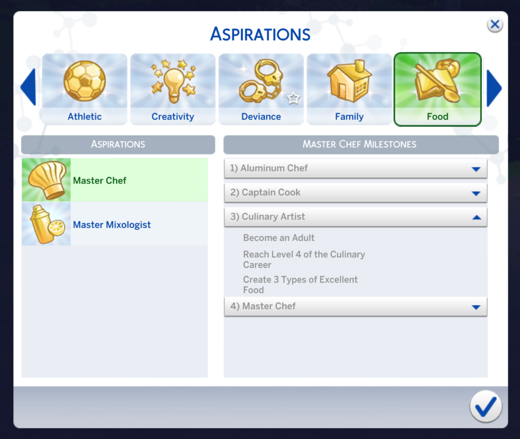 Sims 4 Meisterkoch-Aspiration