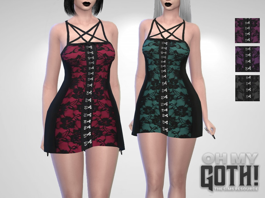 Zwei verschiedene erwachsene Sims in Die Sims 4, die dasselbe Spitzenkleid mit Trägern tragen.