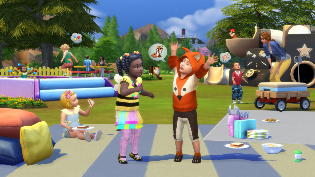 zwei Kleinkinder stehen da und unterhalten sich über Füchse in Die Sims 4