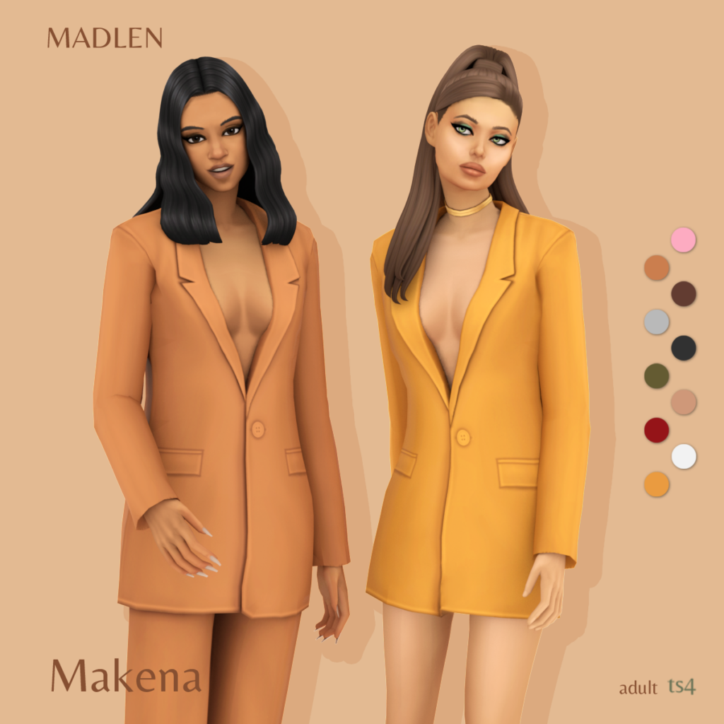 Sims 4 CC-Outfits, die ein Blazer sind, der als Kleid oder mit Hosen getragen werden kann