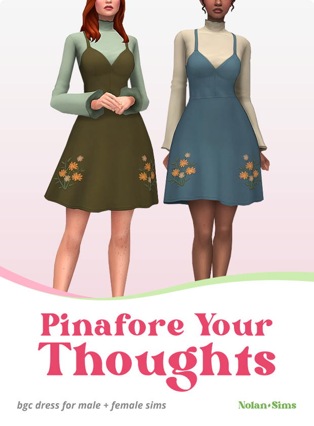 Zwei Sims tragen ein wunderschönes Latzkleid mit Blumen auf der Vorderseite, ein wunderschönes Sims-4-CC-Outfit