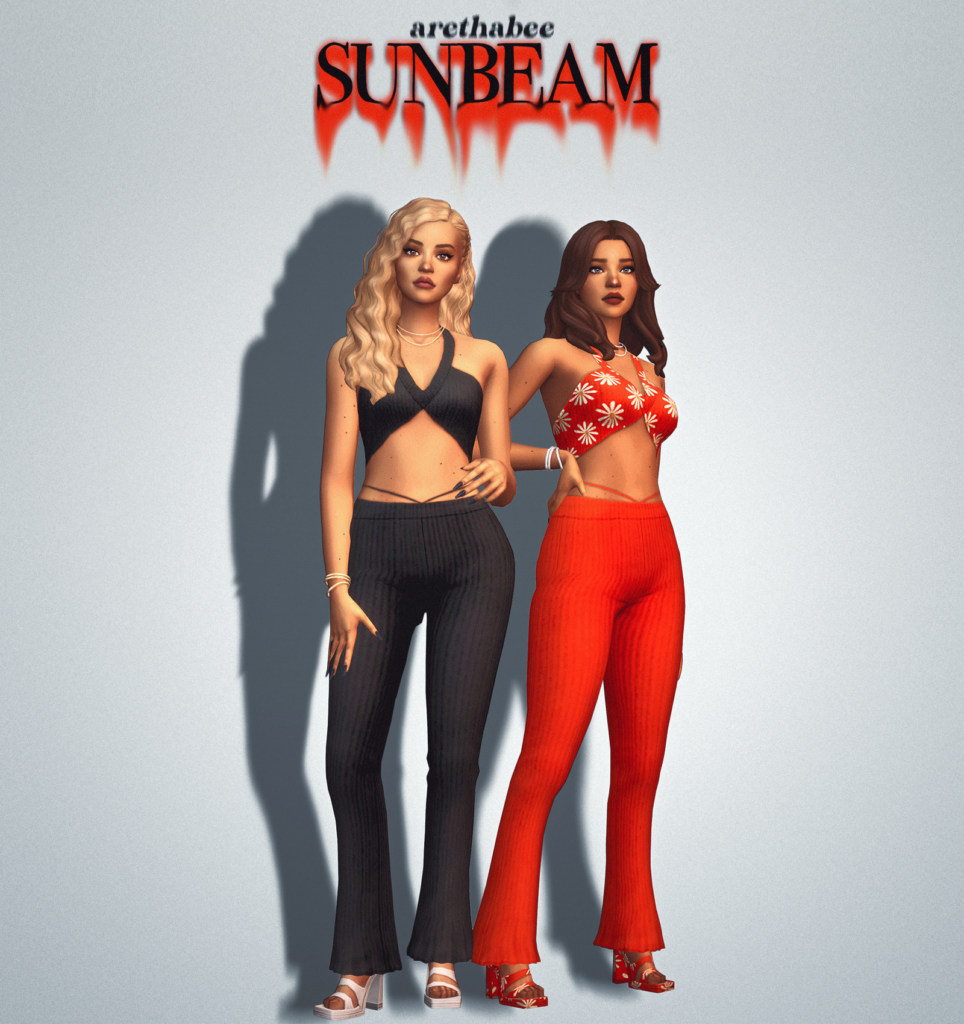 Eine zweiteilige Sims 4 CC-Outfit-Option mit Ausschnitten
