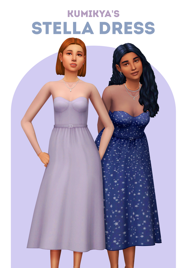 Zwei Sims tragen ein trägerloses Kleid, das oben mit Mesh verbunden ist und so Ärmel hat.