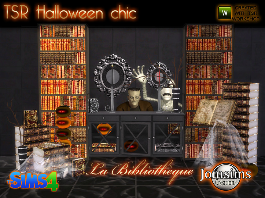 Eine unheimliche Bibliothek mit Halloween-Dekor