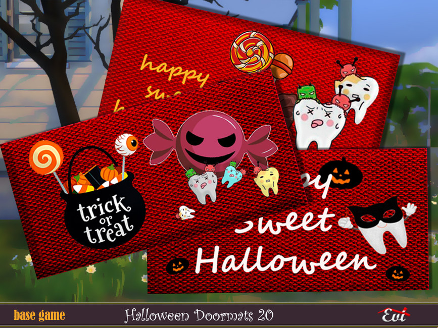 Drei rote Türmatten mit Halloween-Designs