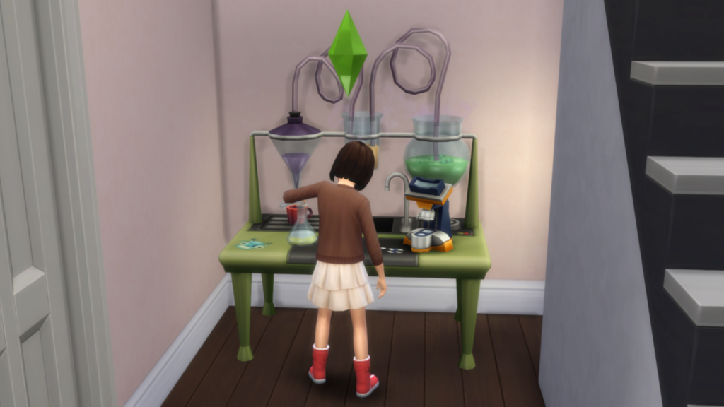 Hier spielen Kinder von Die Sims 4 mit der Wissenschaftstabelle, um die geistige Fähigkeit zu verbessern