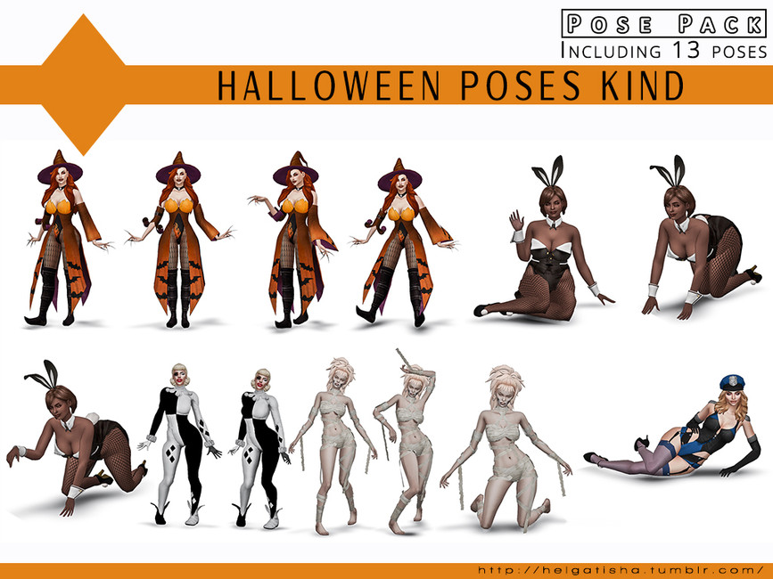 Verschiedene Sims in Halloween-Kostümen, die lustige Posen machen