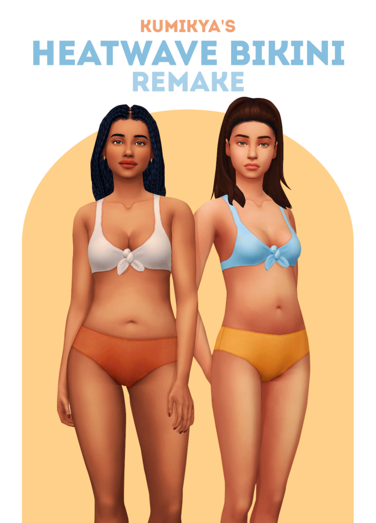 Zwei Sims mit schwarzen Haaren auf gelbem Hintergrund in Bikinis.