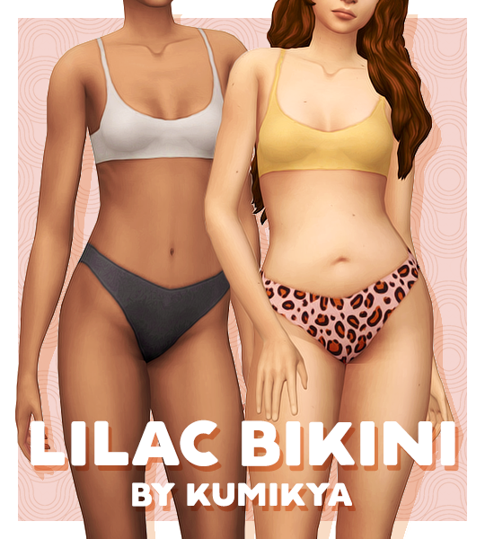 Zwei Sims tragen Bikinis mit tiefem Ausschnitt in verschiedenen Farben.