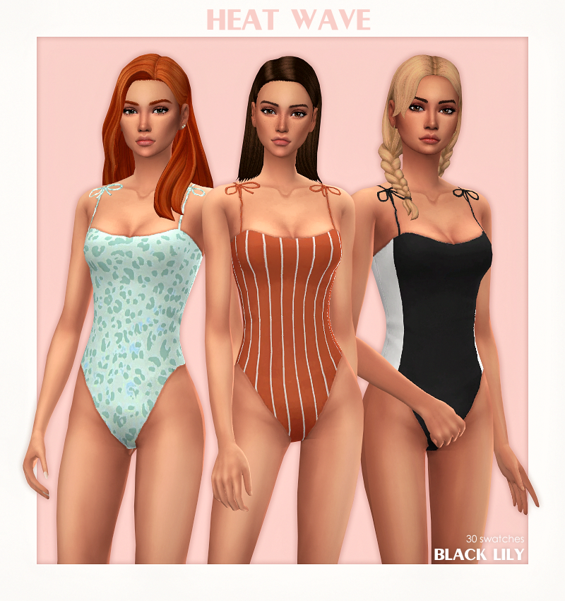 Drei verschiedene Sims, die verschiedene Farbmuster des gleichen Badeanzugs tragen.