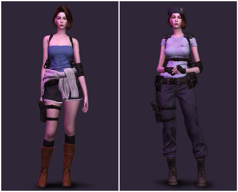 Zwei weibliche Charaktere aus Die Sims 4, die Halloween-Kostüme aus Resident Evil tragen.