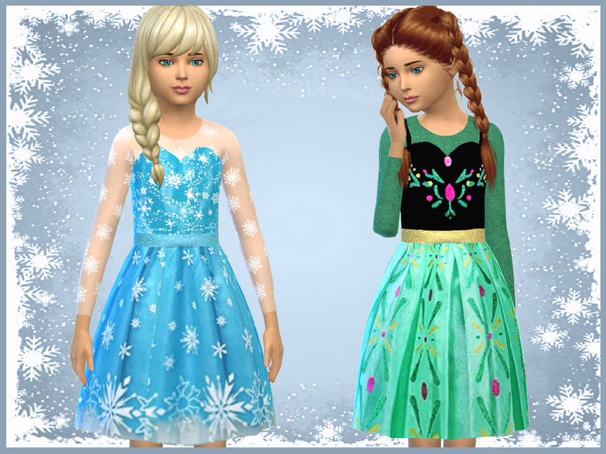 Zwei weibliche Kinder in Die Sims 4, die Elsa- und Anna-Kostüme aus Frozen tragen