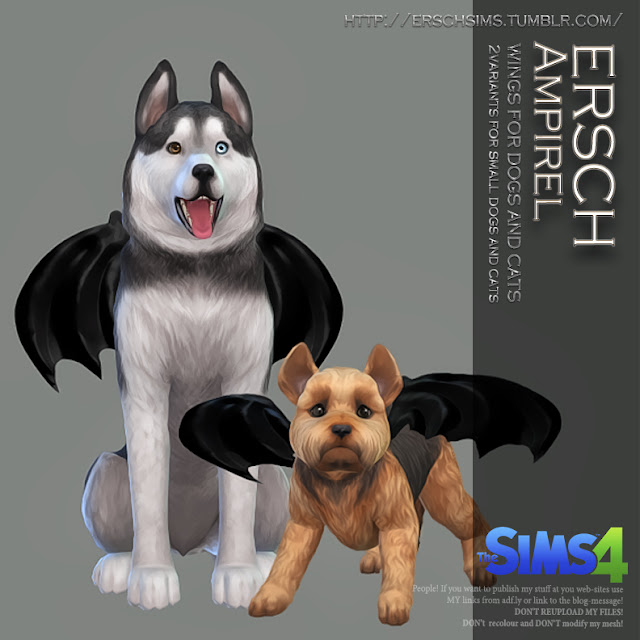 Zwei Hunde in Die Sims 4, die schwarze Flügel tragen