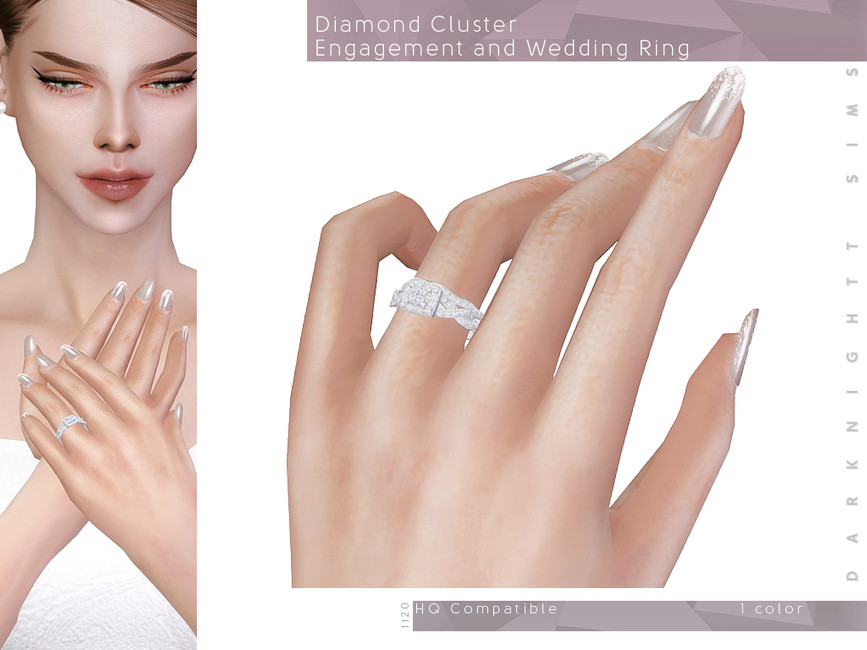 Eine Sim, die einen verdrehten Band-Diamant-Sims-4-CC-Verlobungsring trägt