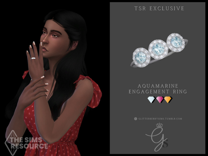 Ein silberner Ring mit drei Clustern. Die Cluster haben einen Aquamarin in der Mitte mit einem Diamant-Halo um jeden von ihnen. Sie sind nebeneinander in einer Reihe angeordnet.